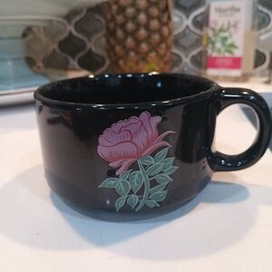 Black Mug with Pink RoseTequila Rose Soup Coffee Mug Cup Black Pink Green Design